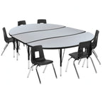 Flash Furniture Emmy XU-GRP-14CH-A3060CON-60-GY-T-P-GG Oval Adjustable-Height Activity Table with 6 Stack Chairs, Gray/Black