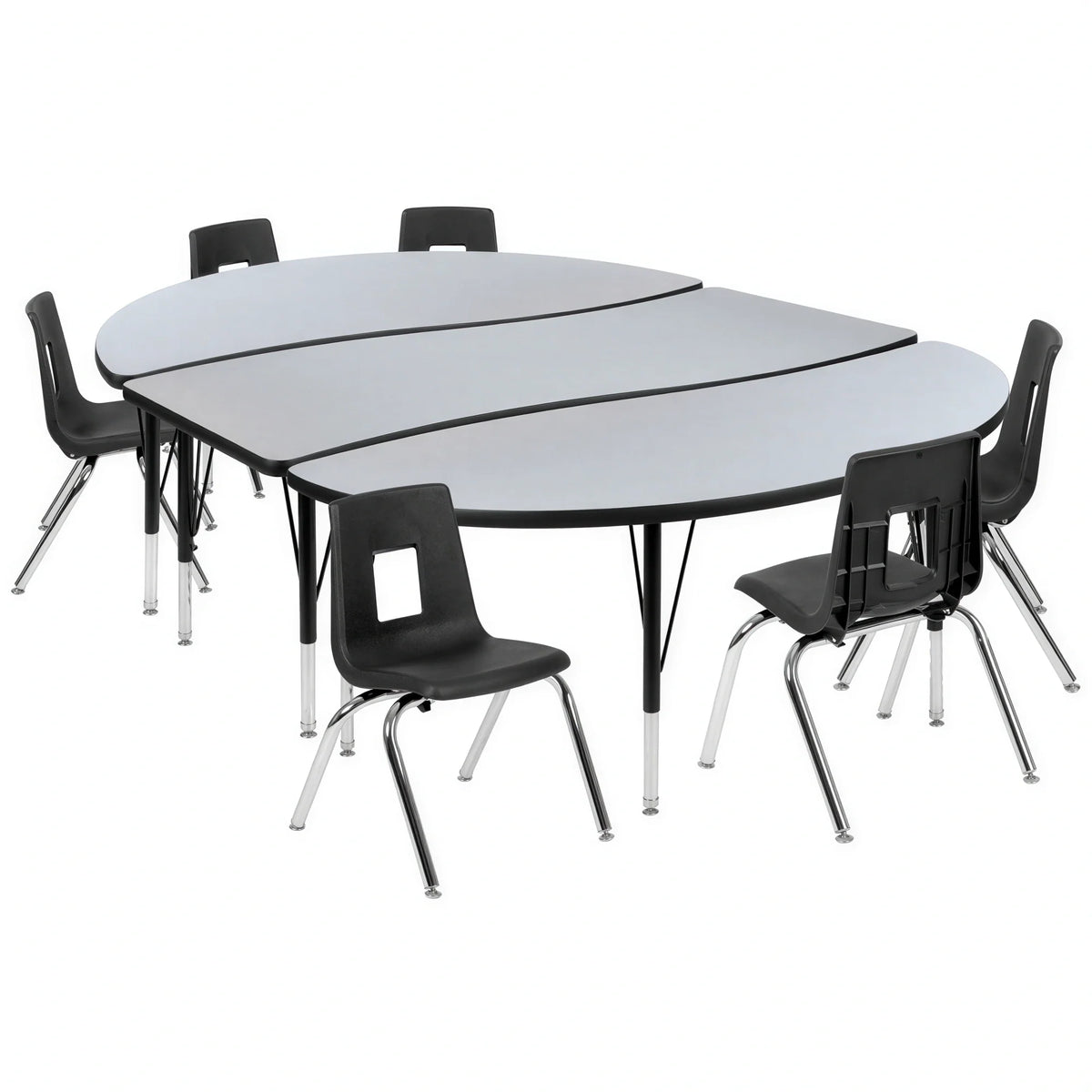 Flash Furniture Emmy XU-GRP-14CH-A3060CON-60-GY-T-P-GG Oval Adjustable-Height Activity Table with 6 Stack Chairs, Gray/Black