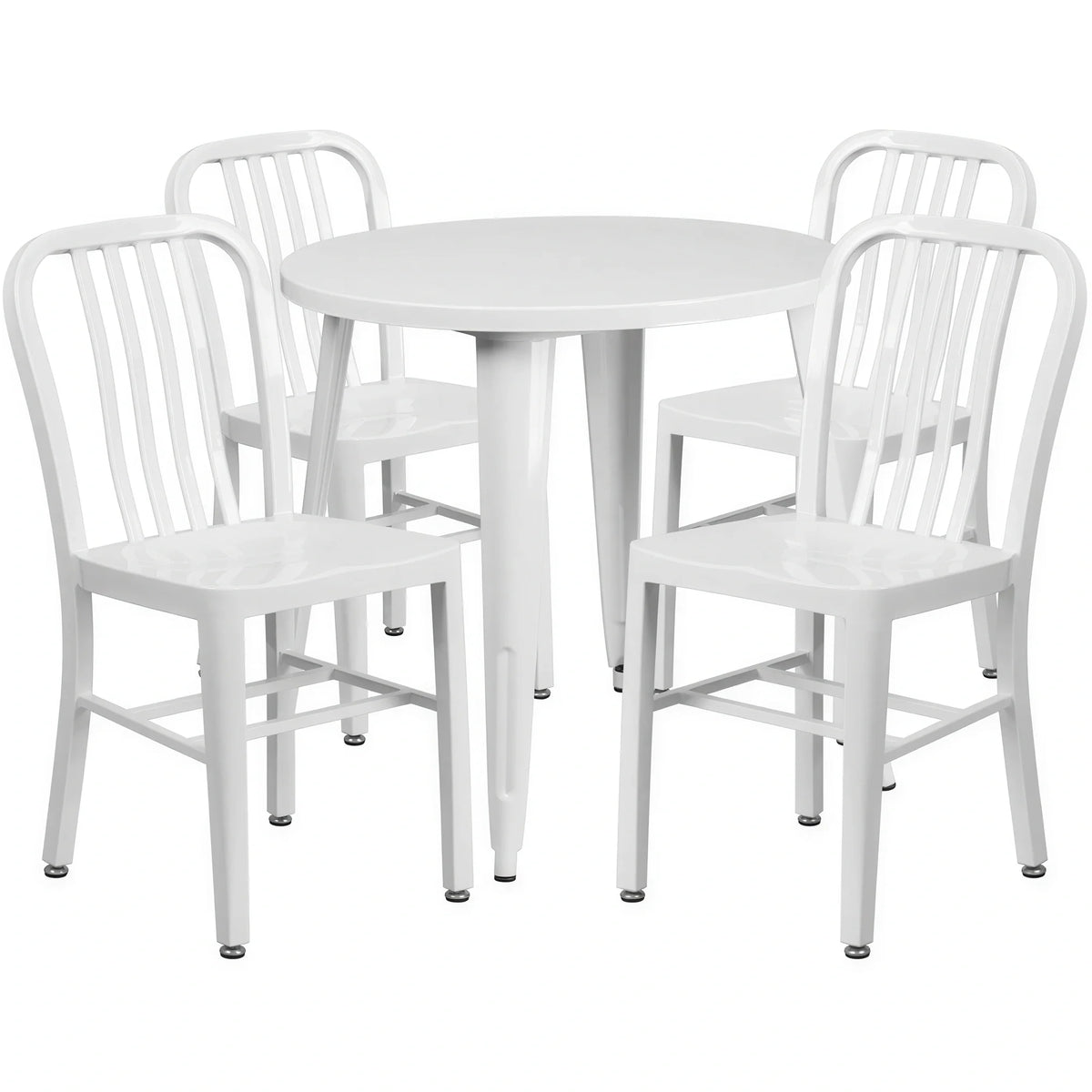 Flash Furniture CH-51090TH-4-18VRT-WH-GG 30-Inch Round Table and Four White Metal Vertical-Slat Chairs Set