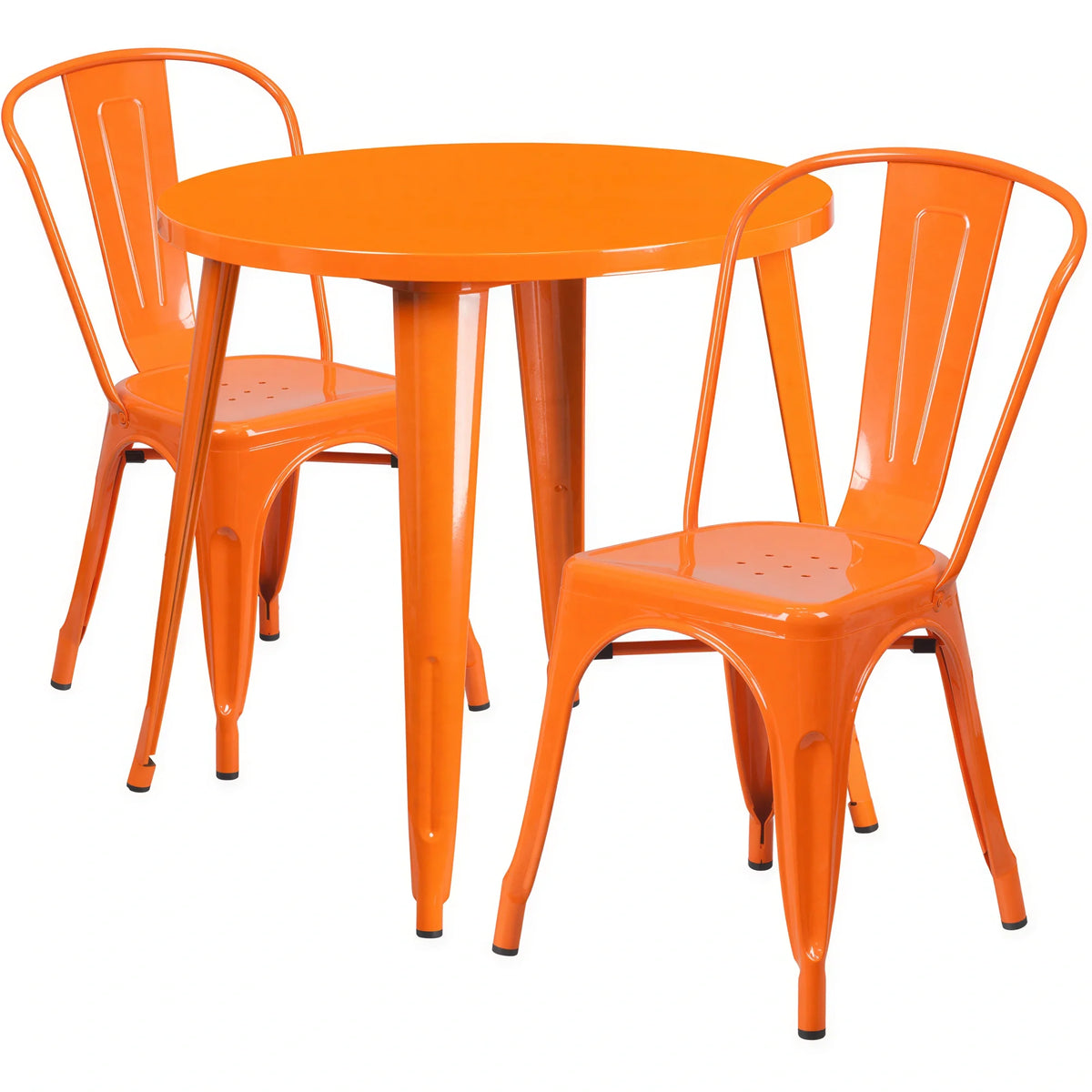 Flash Furniture CH-51090TH-2-18CAFE-OR-GG Round Table and 2 Orange Metal Chairs Set, 30" Diameter, 29-1/2"H