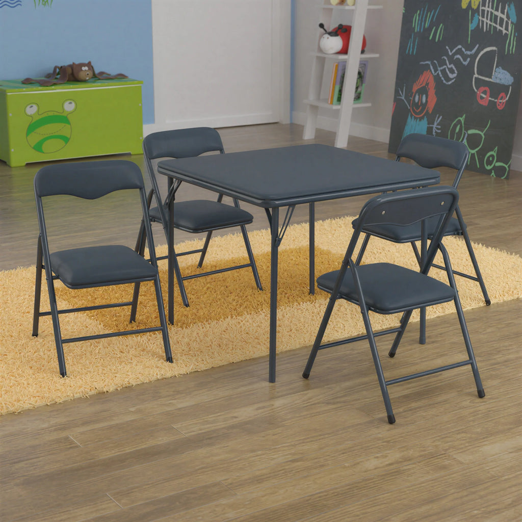 Flash Furniture JB-9-KID-NV-GG Kids' Folding Table and Chair Set, 24" Square, 20-1/4"H, 4 Chairs, Navy