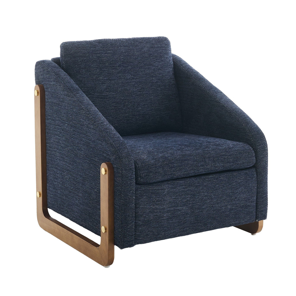 Modern Upholstered Armchair with Wooden Side Frame - Beige, Dark Gray, Blue