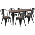 Flash Furniture CH-WD-TBCH-28-GG Rectangular Table and 6 Stackable Chairs Set, 30-1/4" x 60", Elm Wood Top, Galvanized Steel Frame, Black