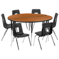 Flash Furniture Emmy XU-GRP-16CH-A60-HCIRC-OAK-T-A-GG 60" Round Adjustable-Height Activity Table with 6 Stack Chairs, Oak/Black