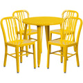 Flash Furniture CH-51090TH-4-18VRT-YL-GG Round Table and 4-Chair Set, 30-Inch Table, Yellow Metal Vertical-Slat Chairs