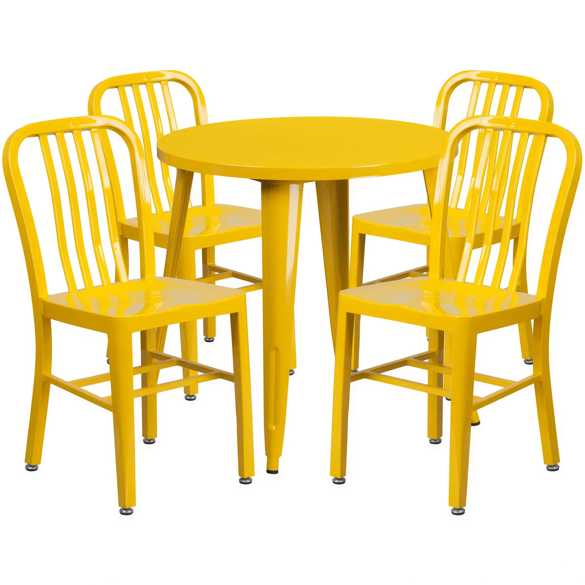Flash Furniture CH-51090TH-4-18VRT-YL-GG Round Table and 4-Chair Set, 30-Inch Table, Yellow Metal Vertical-Slat Chairs