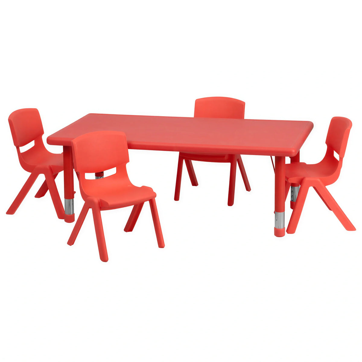 Flash Furniture YU-YCX-0013-2-RECT-TBL-RED-R-GG Preschool Activity Table Set with 4 Red Chairs, 48 x 24 in Rectangular Adjustable Table