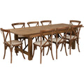 Flash Furniture Hercules XA-FARM-12-GG 96-Inch Rectangular Folding Farm Table Set with 8 Pecan Cross-Back Stacking Chairs