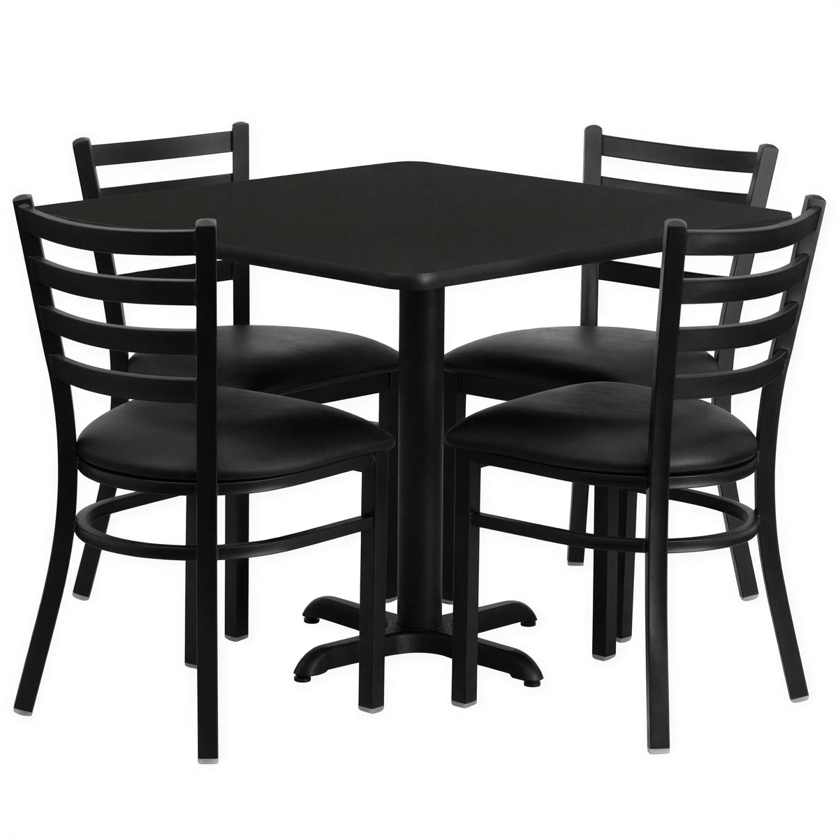 Flash Furniture HDBF1013-GG 36-Inch Square Table and 4 Black Ladder-Back Chairs Set