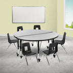Flash Furniture Emmy XU-GRP-12CH-A48-HCIRC-GY-T-P-CAS-GG Round Activity Table with 6 Stack Chairs, 48", Adjustable 17–25"H, Gray/Black