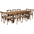 Flash Furniture Hercules XA-FARM-13-GG Farm Table Set with 10 Folding Rectangular Tables and 10 Stacking Cross-Back Chairs, 96W x 40D x 30H