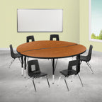 Flash Furniture Emmy XU-GRP-12CH-A60-HCIRC-OAK-T-P-GG 60" Round Adjustable-Height Laminate Activity Table Set with 6 Stack Chairs, Oak/Black