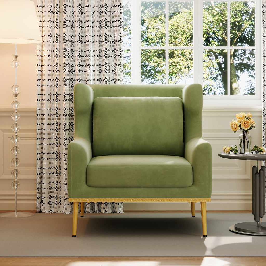 Elegant Curved Armrest Accent Armchair with Plush Foam Cushion - Green, Purple, Black, Beige