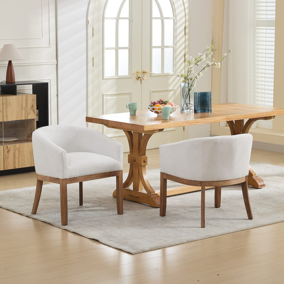 Mid Century Modern Upholstered Barrel Dining Chair with Arms