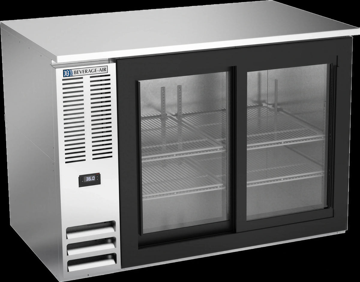 Beverage Air BB48HC-GS-S 48-Inch Two-Section Back Bar Refrigerator with Sliding Glass Doors, Stainless Steel, 15.139 Cu. Ft.