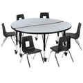Flash Furniture Emmy XU-GRP-12CH-A48-HCIRC-GY-T-P-CAS-GG Round Activity Table with 6 Stack Chairs, 48", Adjustable 17–25"H, Gray/Black