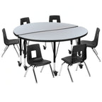 Flash Furniture Emmy XU-GRP-12CH-A48-HCIRC-GY-T-P-CAS-GG Round Activity Table with 6 Stack Chairs, 48", Adjustable 17–25"H, Gray/Black