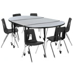 Flash Furniture Emmy XU-GRP-18CH-A3048CON-48-GY-T-A-CAS-GG Oval Activity Table and 6 Stack Chairs, Adjustable Height, Laminate Top, Locking Casters