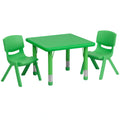 Flash Furniture YU-YCX-0023-2-SQR-TBL-GREEN-R-GG Preschool Activity Table Set with Square Adjustable-Height Table and 2 Green Stacking Chairs