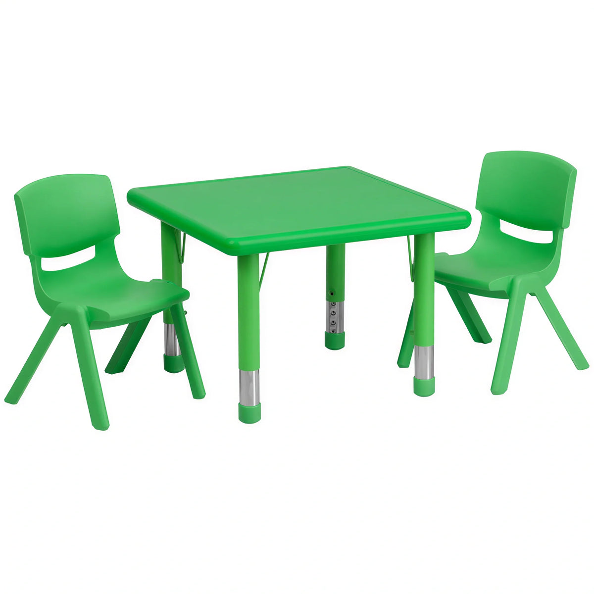 Flash Furniture YU-YCX-0023-2-SQR-TBL-GREEN-R-GG Preschool Activity Table Set with Square Adjustable-Height Table and 2 Green Stacking Chairs