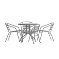Flash Furniture TLH-072RD-017CSV4-GG Round Glass-Top Metal Table Set with 4 Silver Aluminum Slat Stack Chairs