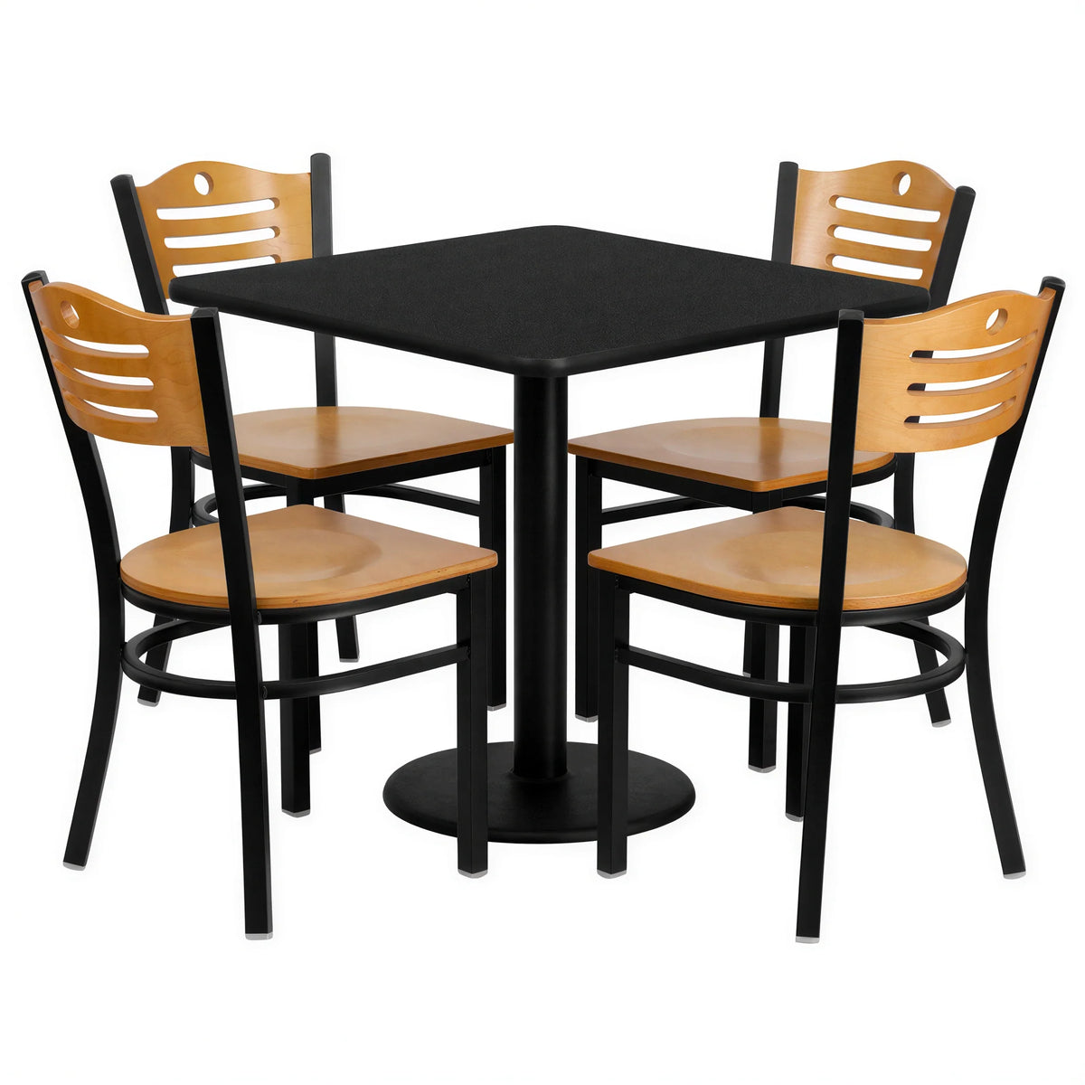 Flash Furniture MD-0010-GG 30" Square Table and 4-Chair Set, Black Laminate Table with Natural Plywood Chairs