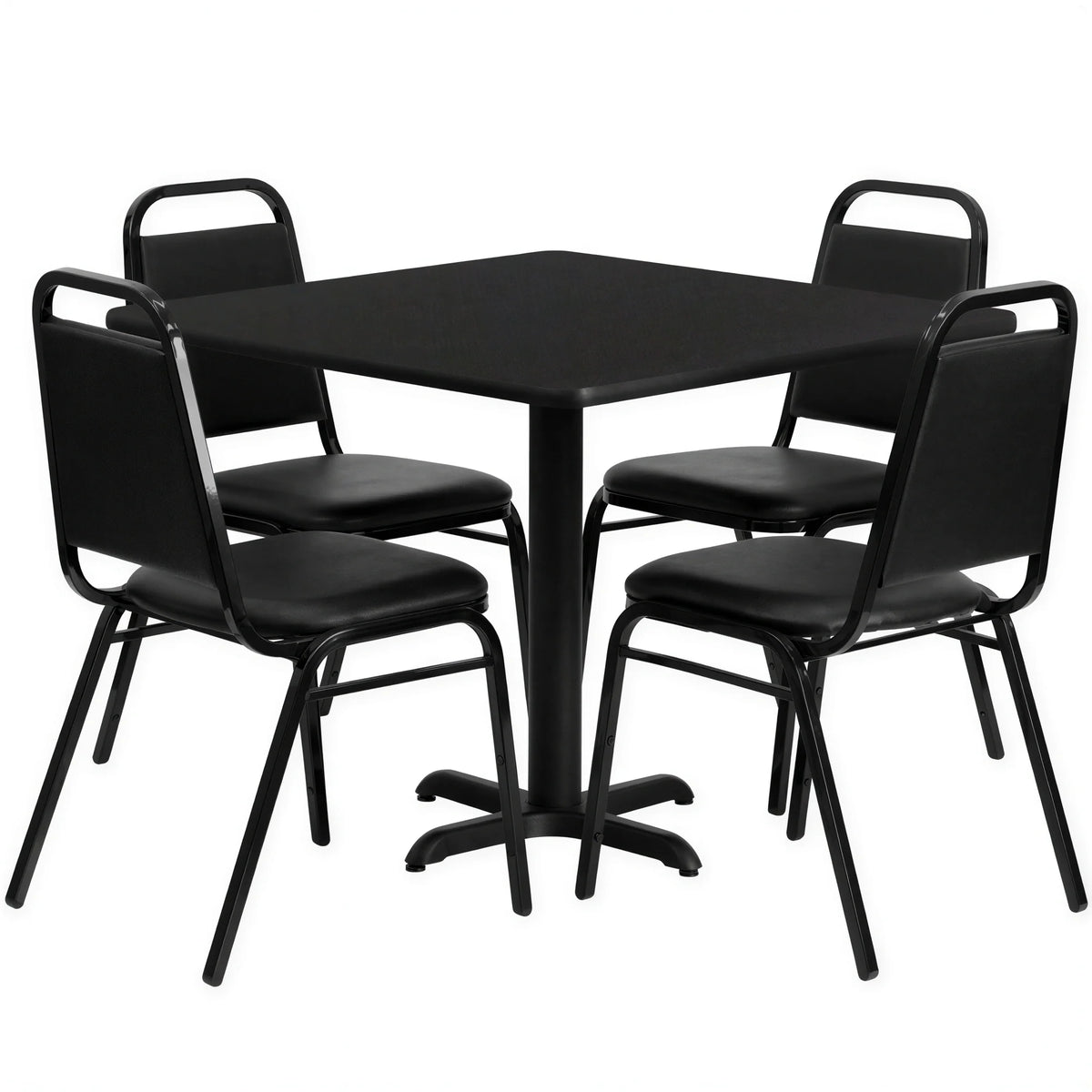 Flash Furniture HDBF1009-GG 36-Inch Square Black Table Set with 4 Black Vinyl Banquet Chairs