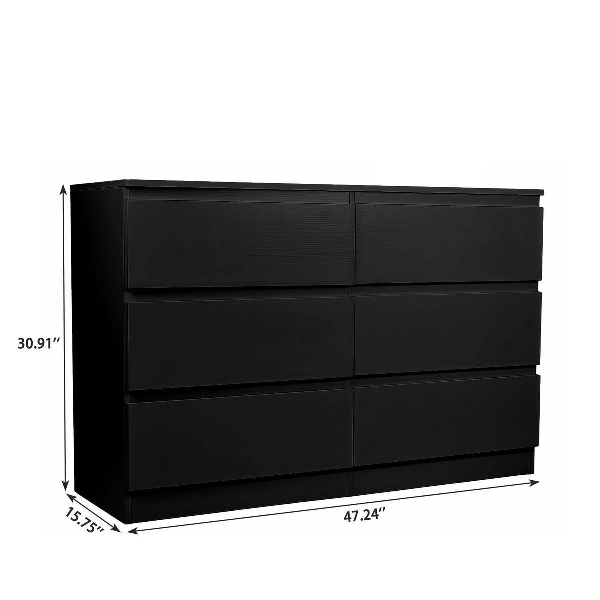 6 Drawer Dresser with Spacious Countertop and Concealed Handles - White or Black