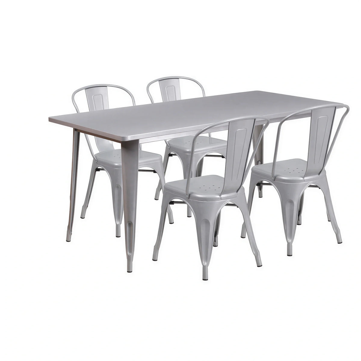 Flash Furniture ET-CT005-4-30-SIL-GG Rectangular Table and Chair Set, 63"W x 31-1/2"D x 29-1/2"H, 4 Chairs, Silver