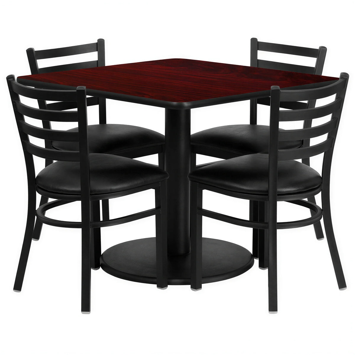 Flash Furniture RSRB1014-GG Square Table and 4-Chair Set, 36" x 36" x 30", Mahogany Table, Burgundy Vinyl Chairs