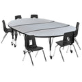 Flash Furniture Emmy XU-GRP-14CH-A3060CON-60-GY-T-P-CAS-GG Adjustable-Height Oval Activity Table with 6 Stack Chairs, Gray/Black Laminate