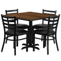 Flash Furniture HDBF1016-GG Square Table and Chair Set, 36 x 36 x 30 in, Walnut Laminate, 4 Black Metal Ladder-Back Chairs
