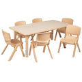 Flash Furniture Emmy YU-YCY-060-0036-RECT-TBL-NAT-GG Preschool Rectangular Activity Table Set, Adjustable Height, with 6 Stacking Chairs