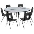 Flash Furniture Emmy XU-GRP-16CH-A60-HCIRC-GY-T-A-GG Round Activity Table and 6 Stack Chairs, 60" Diameter, Adjustable Height, Gray/Black