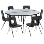 Flash Furniture Emmy XU-GRP-16CH-A60-HCIRC-GY-T-A-GG Round Activity Table and 6 Stack Chairs, 60" Diameter, Adjustable Height, Gray/Black