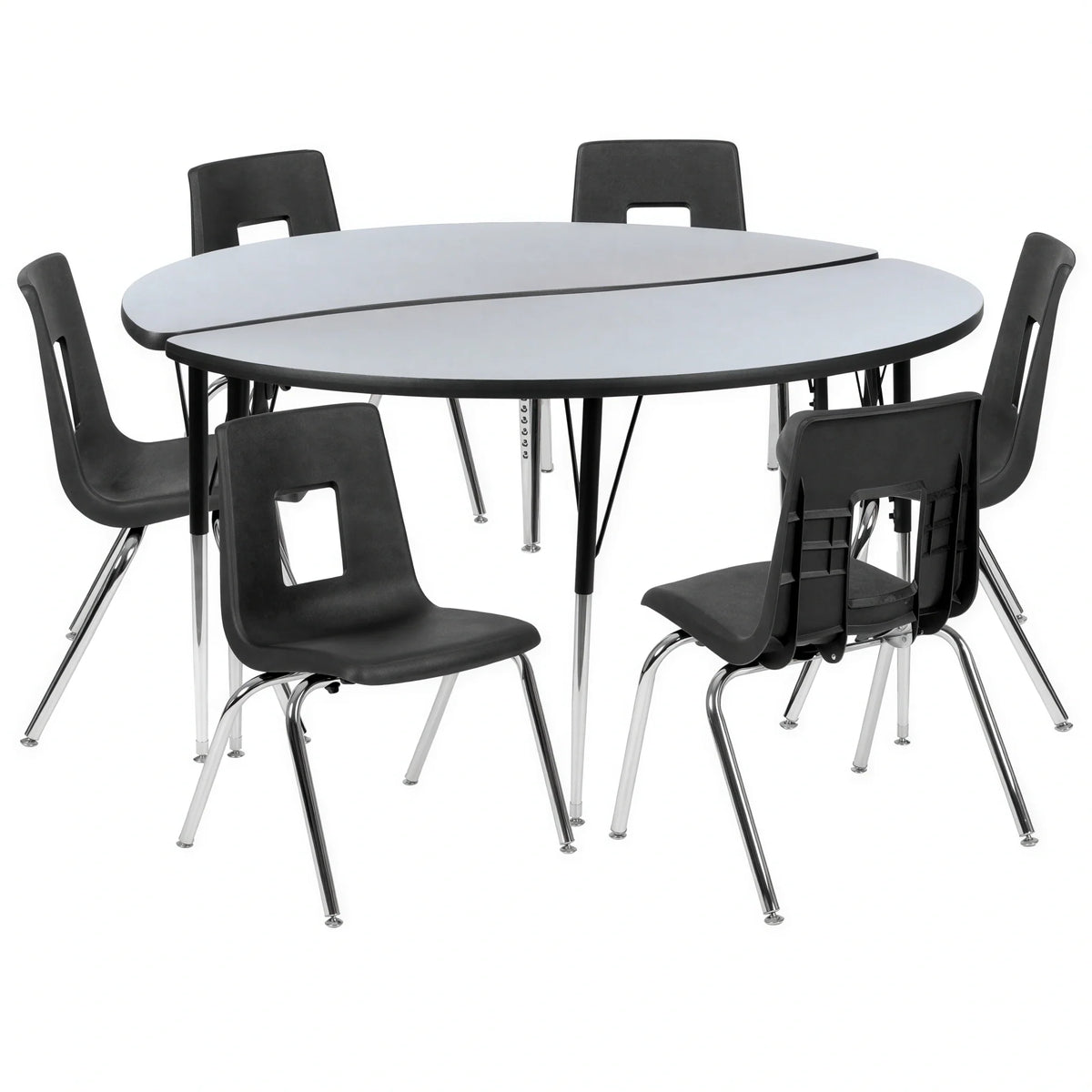 Flash Furniture Emmy XU-GRP-16CH-A60-HCIRC-GY-T-A-GG Round Activity Table and 6 Stack Chairs, 60" Diameter, Adjustable Height, Gray/Black