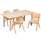 Flash Furniture Emmy YU-YCY-060-0034-RECT-TBL-NAT-GG Preschool Activity Table Set with 4 Stacking Chairs, Rectangular, Adjustable Height, Natural