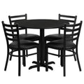 Flash Furniture HDBF1029-GG Round Table and Chair Set, 36-Inch Black Table with Four Black Metal Ladder-Back Chairs