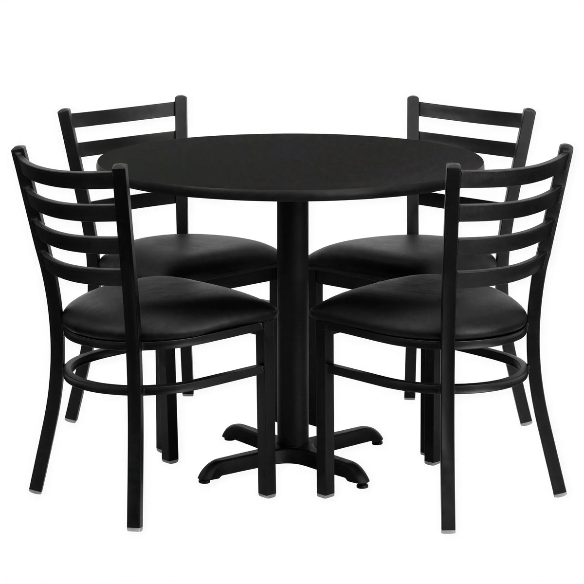 Flash Furniture HDBF1029-GG Round Table and Chair Set, 36-Inch Black Table with Four Black Metal Ladder-Back Chairs
