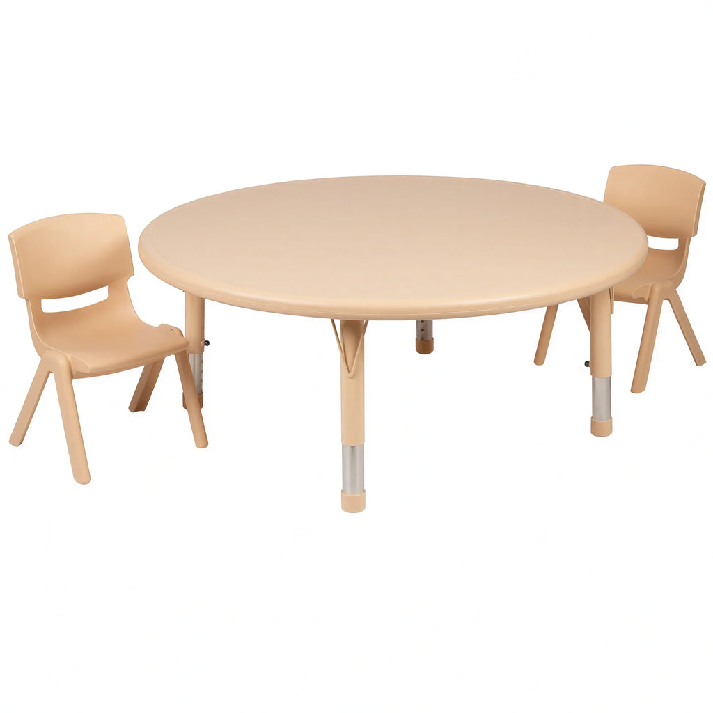 Flash Furniture Emmy YU-YCX-0053-2-ROUND-TBL-NAT-R-GG Preschool Activity Table Set, 45" Round Adjustable Table with 2 Stacking Chairs
