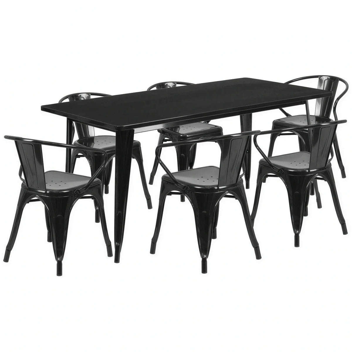 Flash Furniture ET-CT005-6-70-BK-GG Rectangular Table and Chair Set, 63 x 31-1/2 x 29-1/2 in Table, 6 Chairs, Black