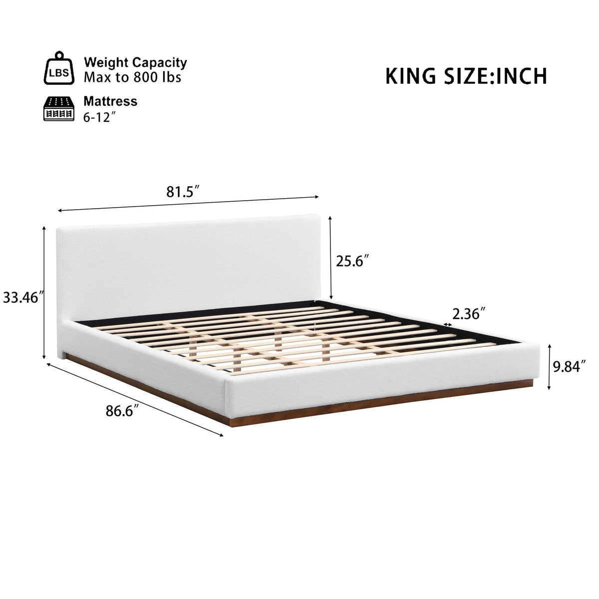 Elegant Boucle Upholstered Bed With Wood Grain Base Frame