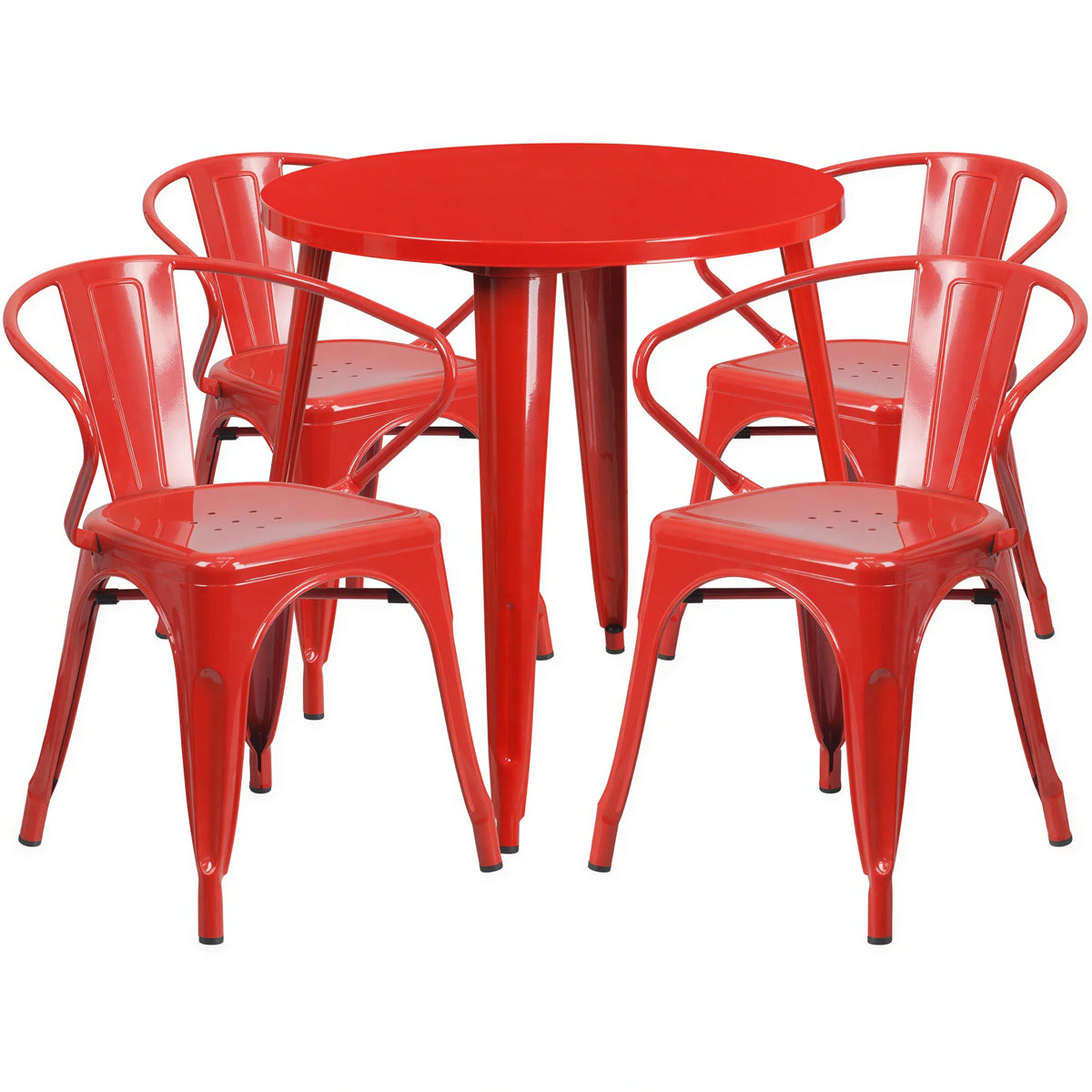 Flash Furniture CH-51090TH-4-18ARM-RED-GG Round Table and 4 Arm Chairs Set, 30" Diameter, 29-1/2"H, Red