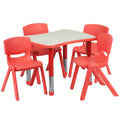 Flash Furniture YU-YCY-098-0034-RECT-TBL-RED-GG Preschool Activity Table Set with 4 Stacking Chairs, Adjustable Rectangular Table, Gray/Red