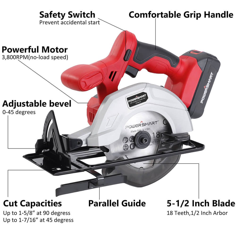 20V Cordless 5.5" Circular Saw w/ Battery & Charger PS76410A