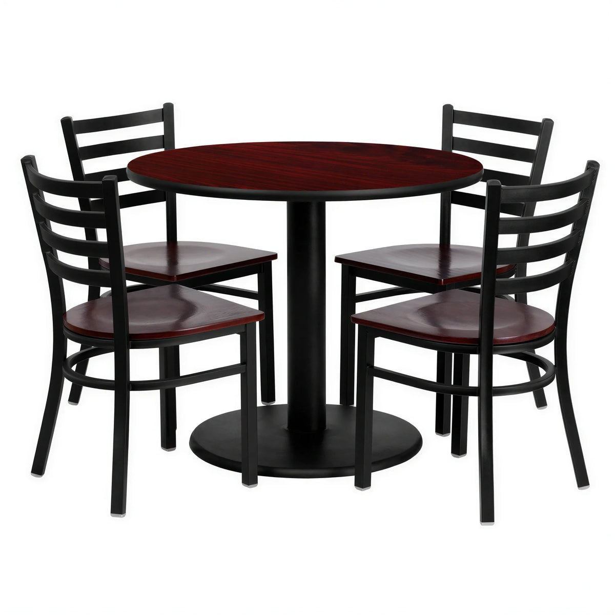 Flash Furniture MD-0004-GG Round Table and 4 Metal Ladder-Back Chairs Set, 36" Table, 30" High, Mahogany/Black