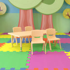 Flash Furniture Emmy YU-YCX-0013-2-RECT-TBL-NAT-R-GG Preschool Activity Table Set, Rectangular, Adjustable Height, with 4 Stacking Chairs
