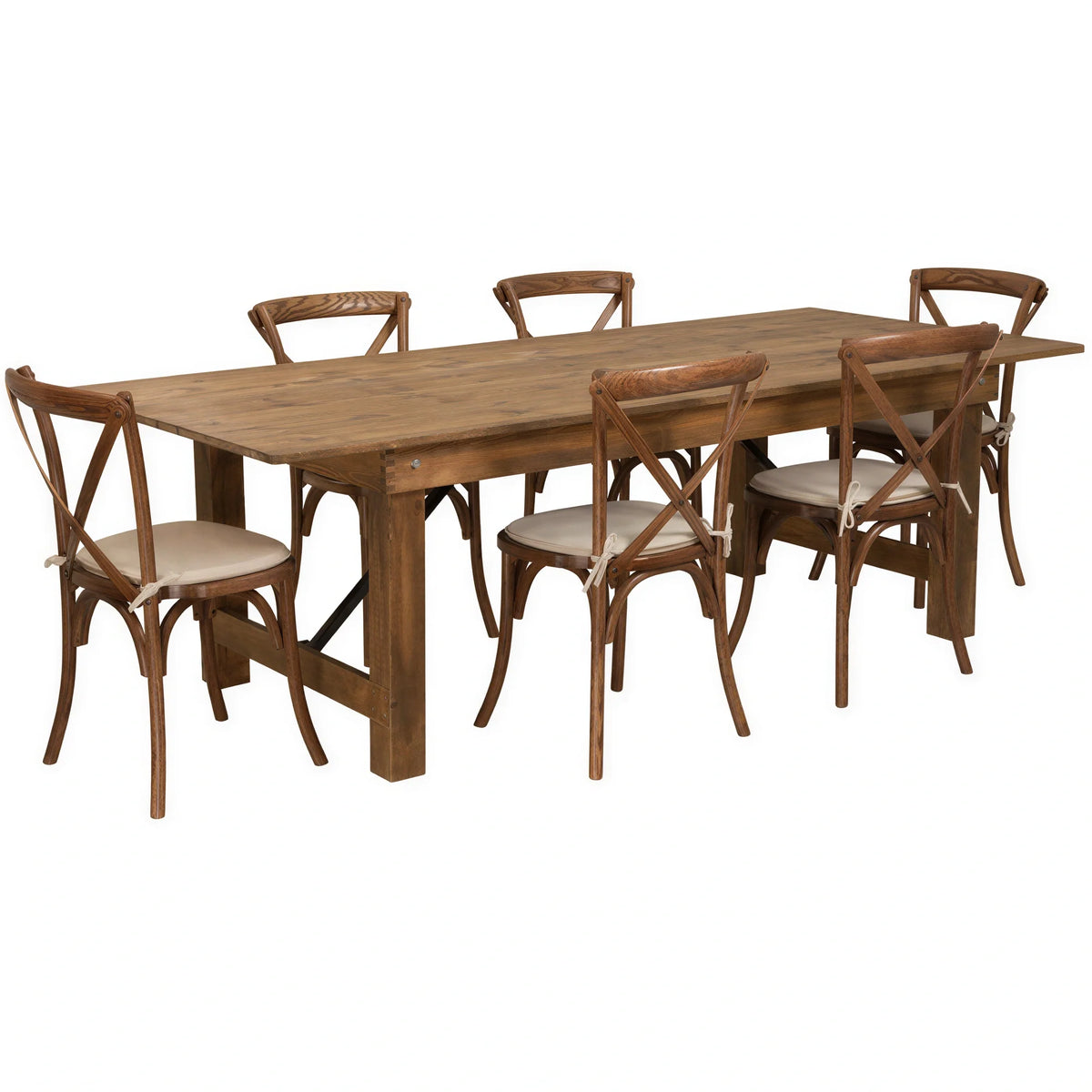 Flash Furniture Hercules XA-FARM-11-GG Rectangular Folding Farm Table Set with 6 Stacking Cross-Back Chairs, 96 x 40 x 30 in