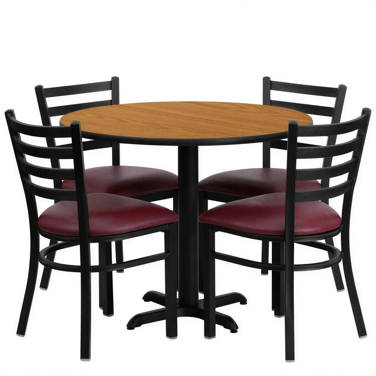 Flash Furniture HDBF1007-GG Round Table and Chair Set, 36" Table, 30"H, 4 Burgundy Vinyl Upholstered Chairs