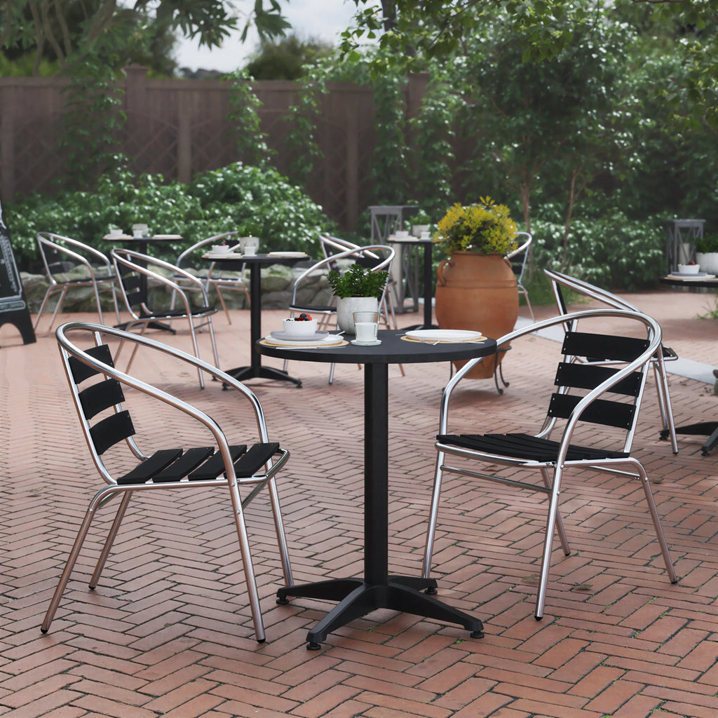 Flash Furniture TLH-ALUM-24RD-017BK2-GG Round Metal Table and Two Bronze Aluminum Slat-Back Chairs Set